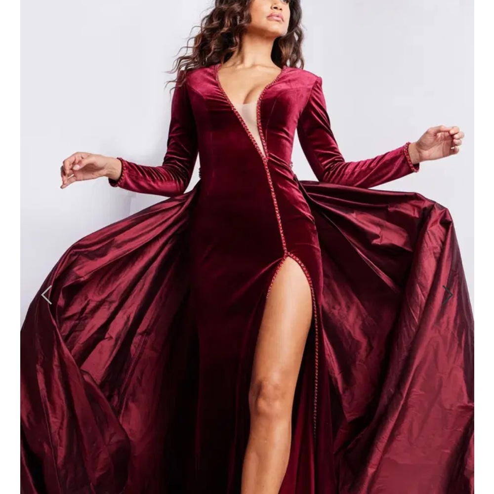 Jovani Burgandy Red Velvet Evening Gown